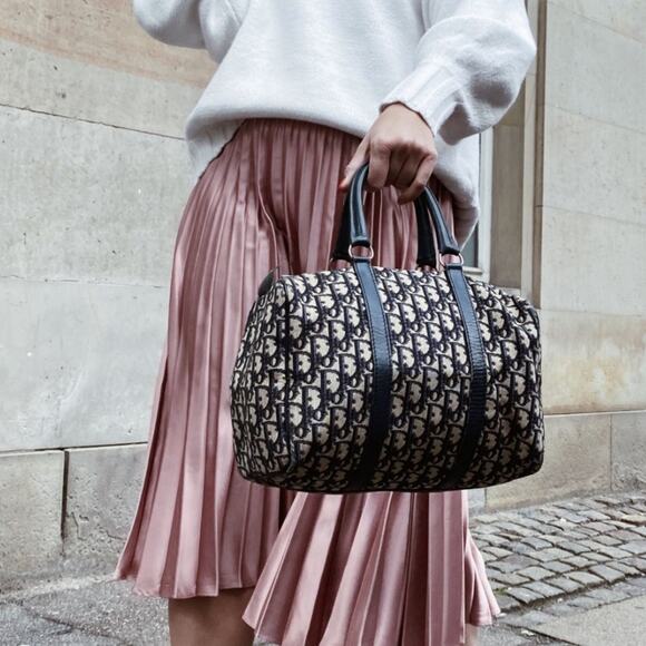 Christian Dior Trotter Boston Bag Dior Baggages Navy Monogram Canvas Handbag - Picture 3 of 15